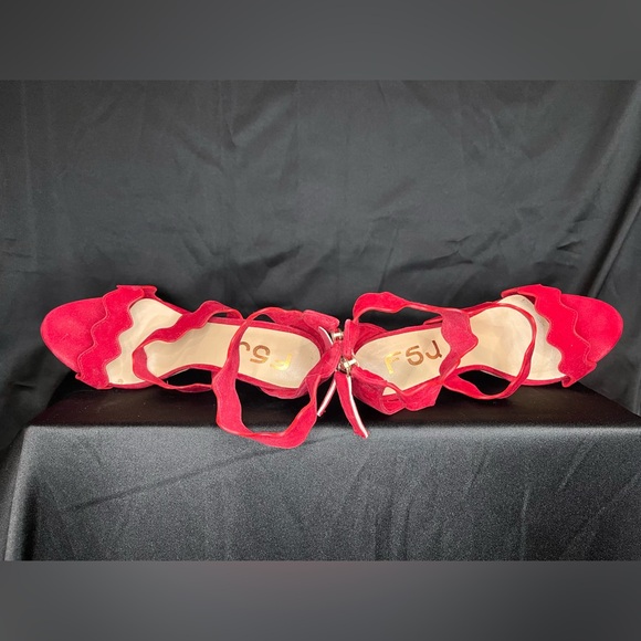 Red Suede 3 Strap Heels - Picture 6 of 6